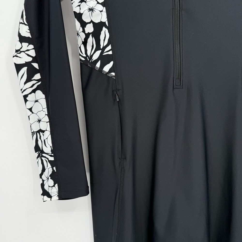 Coolibar Alana Knee Length Swimsuit Long UPF 50+ Black Floral Colorblock Size L - Picture 9 of 11